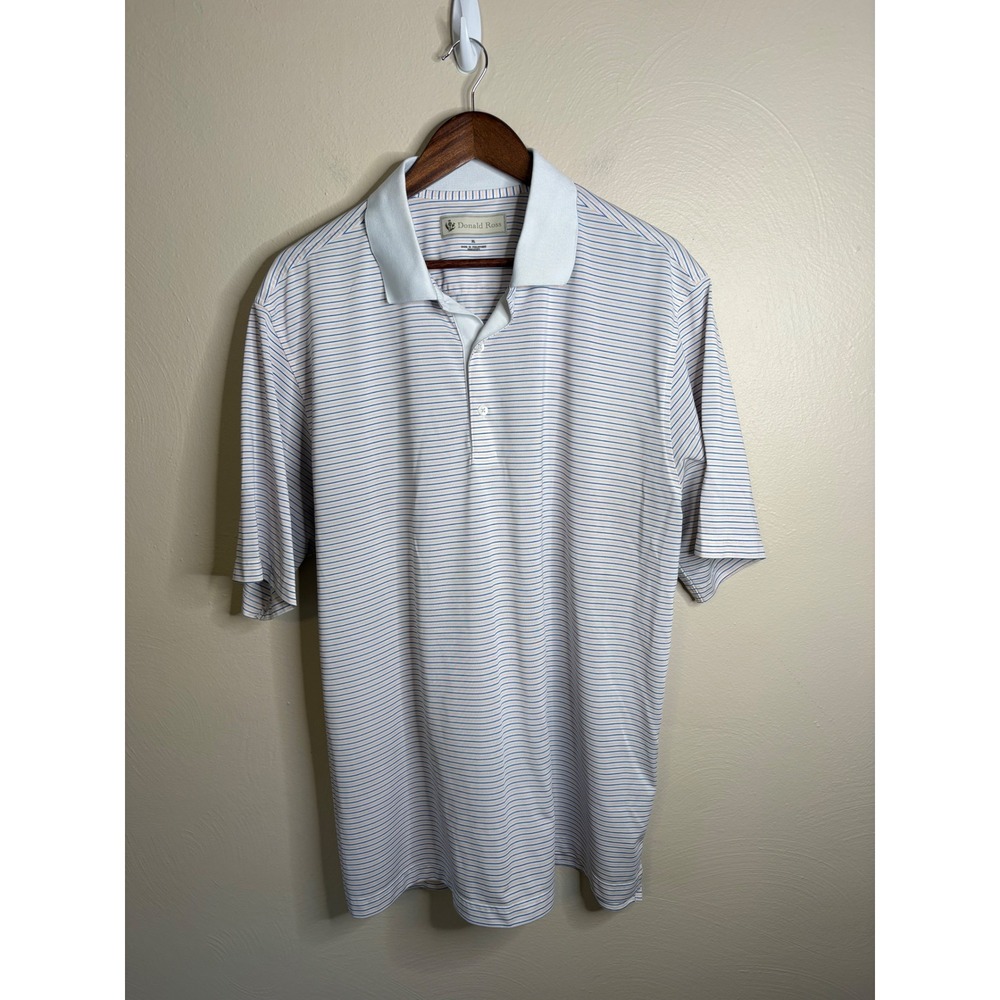 Donald Ross Mens XL Polo Shirt Blue Orange Striped Short Sleeve Golf Tennis Top